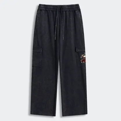 Tokyo-Tiger Kyudo Samurai Cat Washed Utility Sweatpants