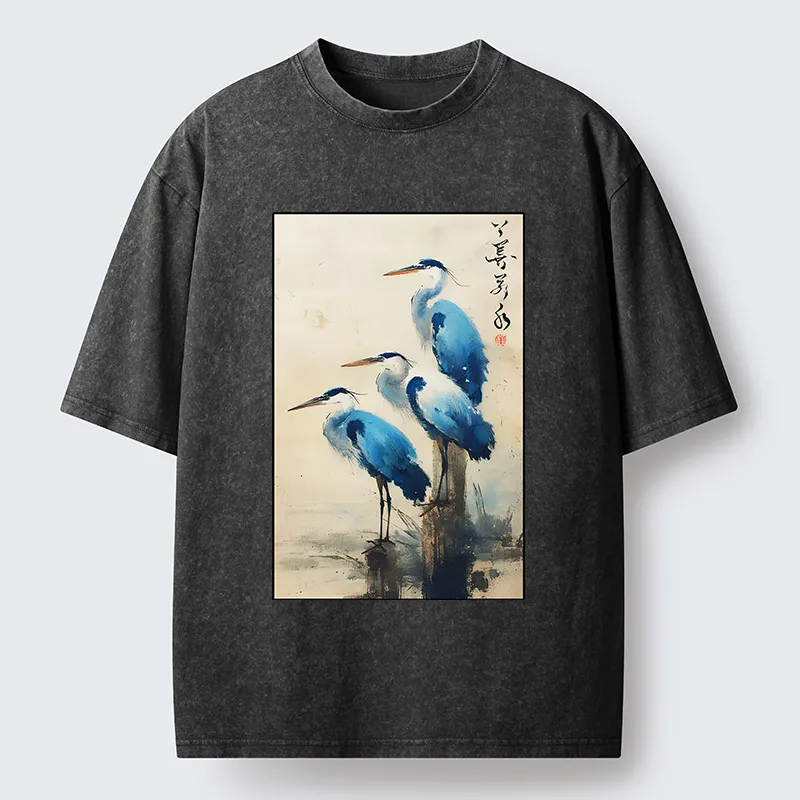 Tokyo-Tiger Great Blue Heron Japan Washed T-Shirt