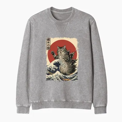 Tokyo-Tiger Catzilla Is Causing Destruction Washed Terry Sweatshirt