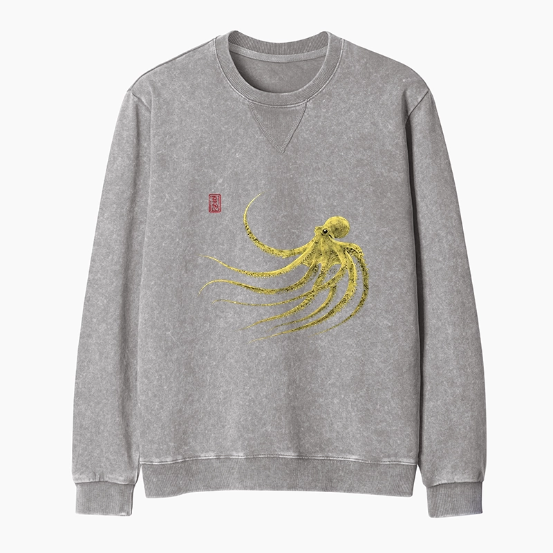 Tokyo-Tiger Retro Octopus Japanese Washed Terry Sweatshirt