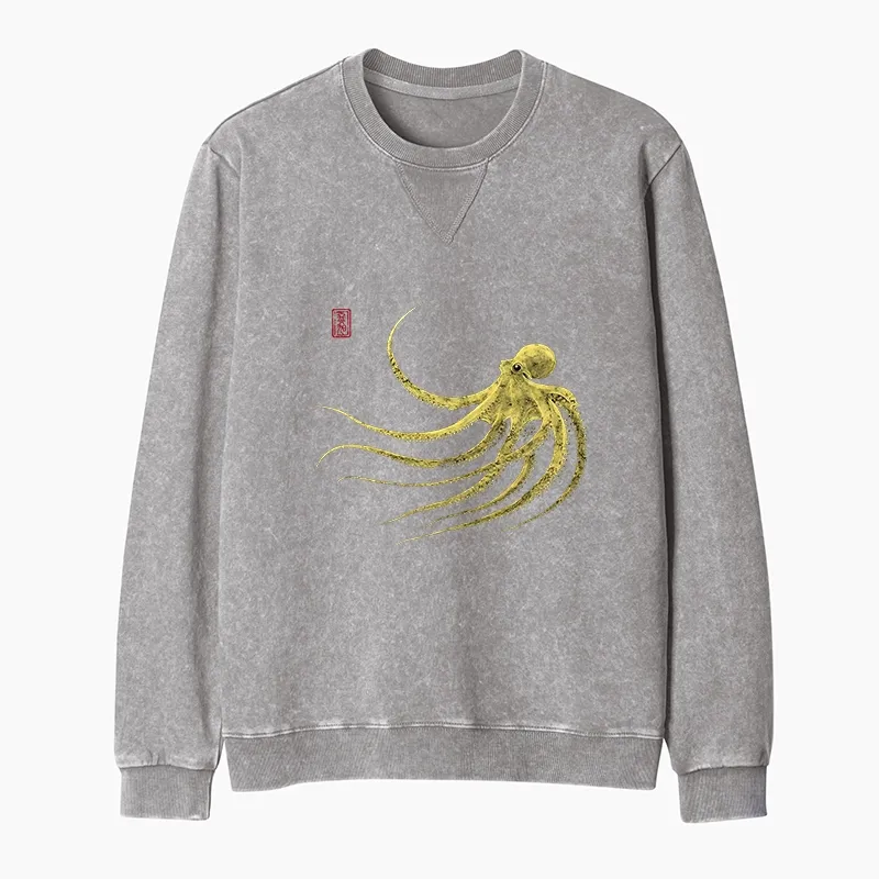 Tokyo-Tiger Retro Octopus Japanese Washed Terry Sweatshirt