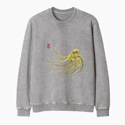 Tokyo-Tiger Retro Octopus Japanese Washed Terry Sweatshirt