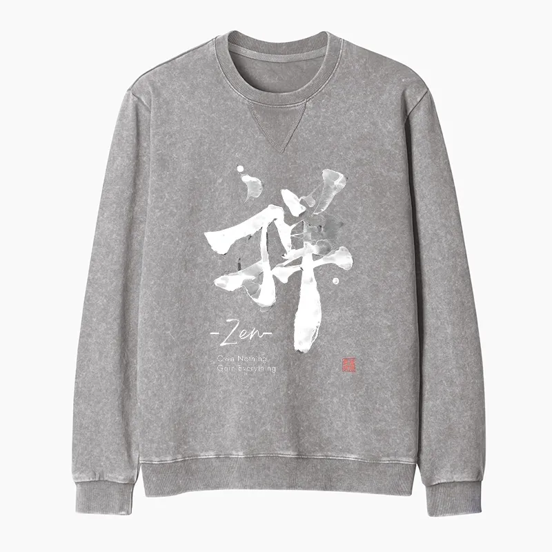 Tokyo-Tiger Zen Texts Washed Terry Sweatshirt