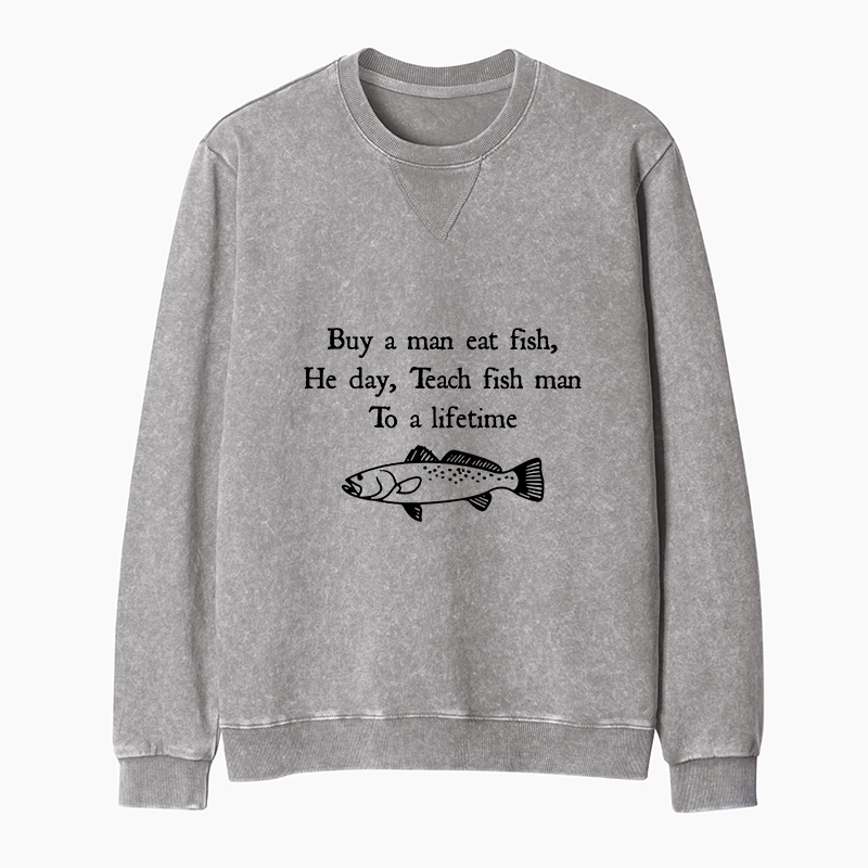 Tokyo-Tiger Man Eat Fish Meme Washed Terry Sweatshirt