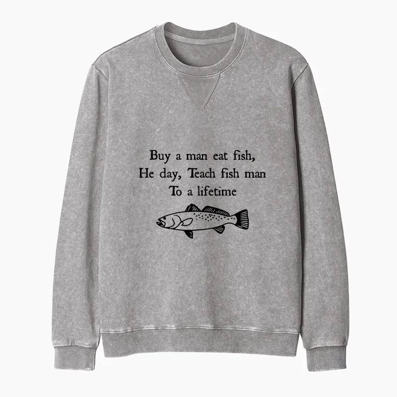 Tokyo-Tiger Man Eat Fish Meme Washed Terry Sweatshirt