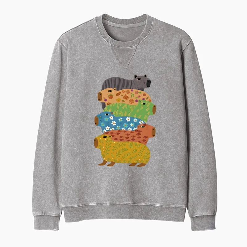 Tokyo-Tiger Colorful Capybaras Washed Terry Sweatshirt