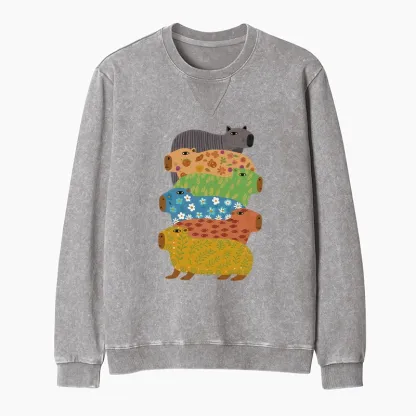 Tokyo-Tiger Colorful Capybaras Washed Terry Sweatshirt