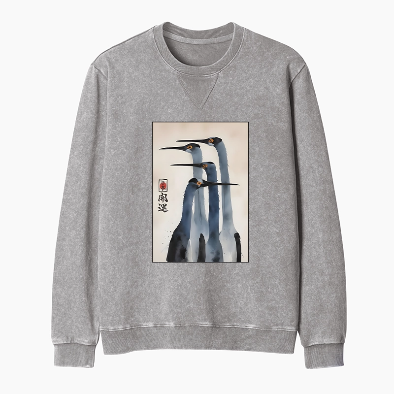 Tokyo-Tiger Retro Sandhill Crane Terry Sweatshirt