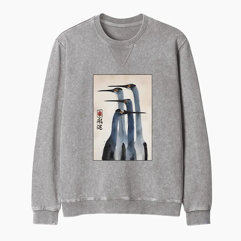 Tokyo-Tiger Retro Sandhill Crane Terry Sweatshirt