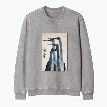 Tokyo-Tiger Retro Sandhill Crane Terry Sweatshirt
