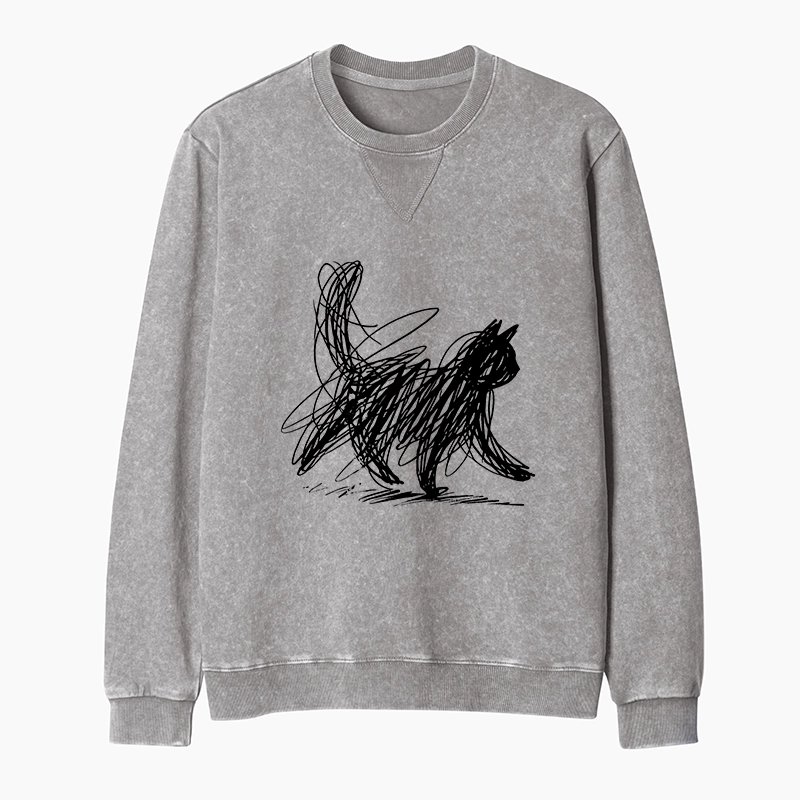 Tokyo-Tiger Minimalist Cat Art Washed Terry Sweatshirt