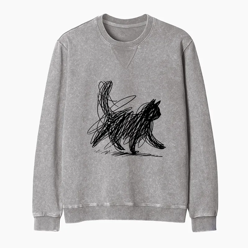 Tokyo-Tiger Minimalist Cat Art Washed Terry Sweatshirt