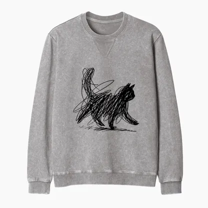 Tokyo-Tiger Minimalist Cat Art Washed Terry Sweatshirt