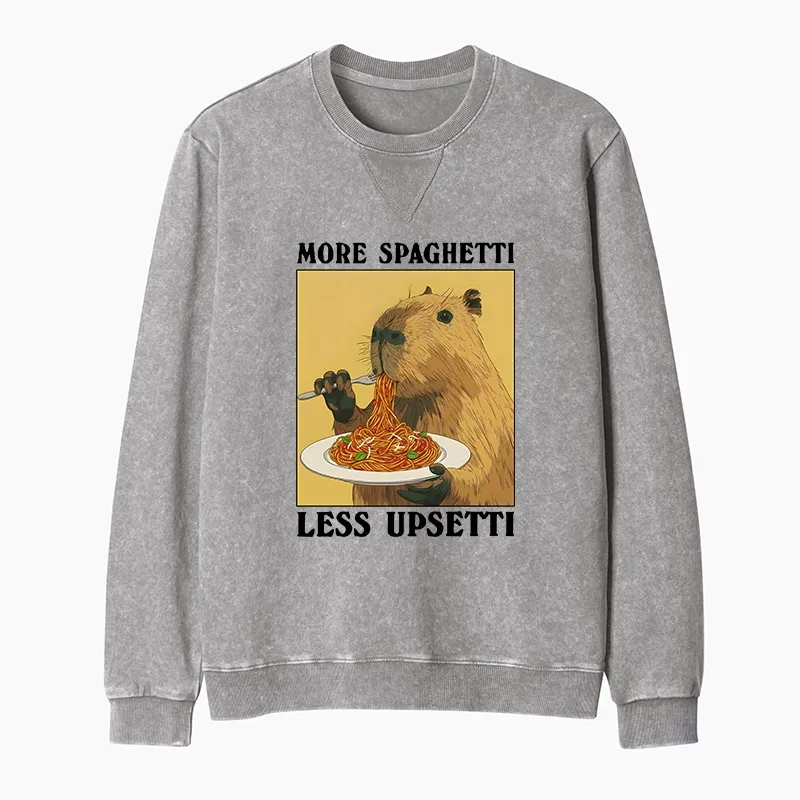 Tokyo-Tiger Capybara Eating Pasta Washed Terry Sweatshirt