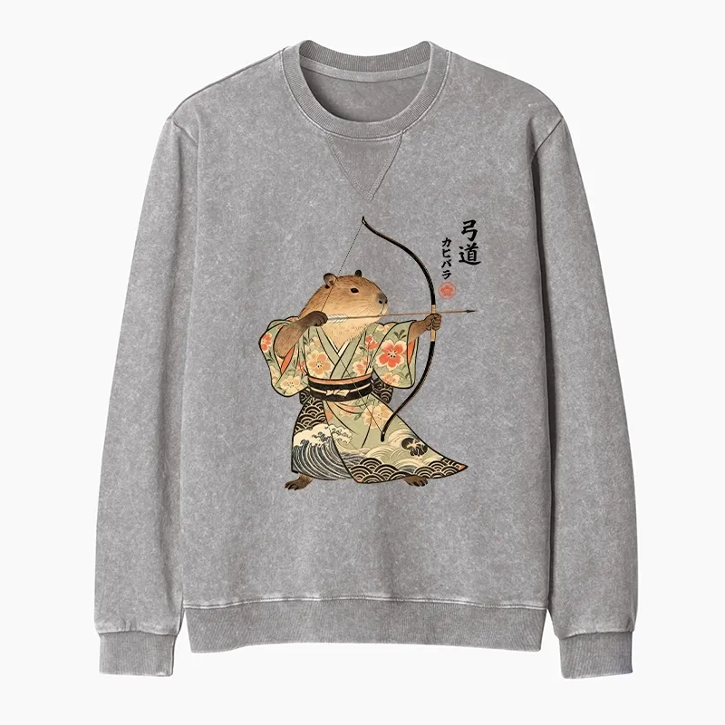Tokyo-Tiger Capybara Archery Washed Terry Sweatshirt