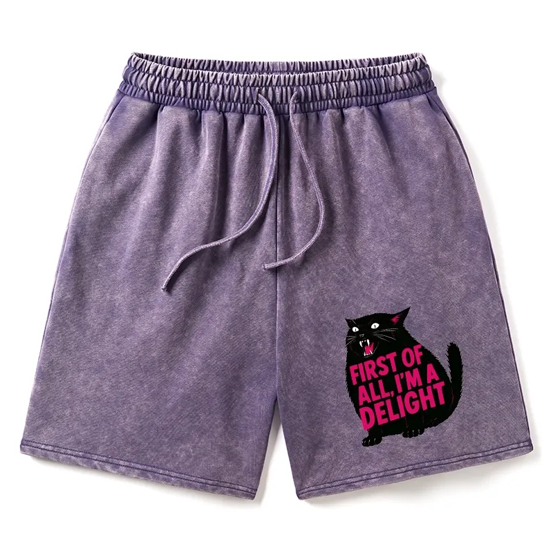 Tokyo-Tiger Roaring Black Cat Washed Shorts