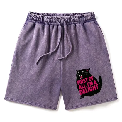 Tokyo-Tiger Roaring Black Cat Washed Shorts