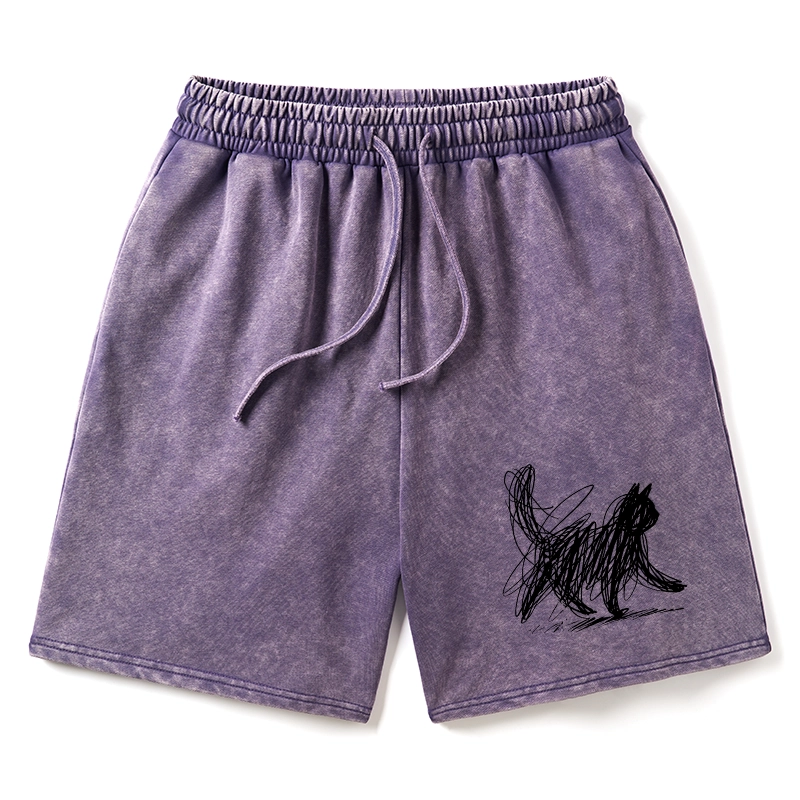 Tokyo-Tiger Minimalist Cat Art Washed Shorts