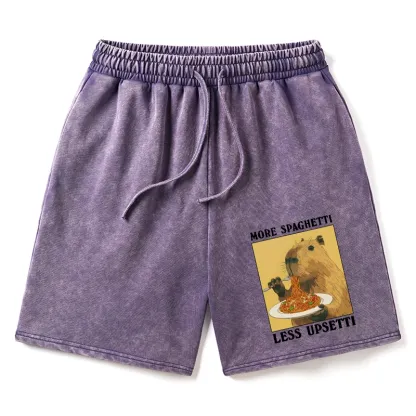 Tokyo-Tiger Capybara Eating Pasta Washed Shorts