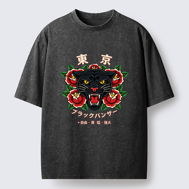 Tokyo-Tiger Tokyo Black Panther Washed T-Shirt