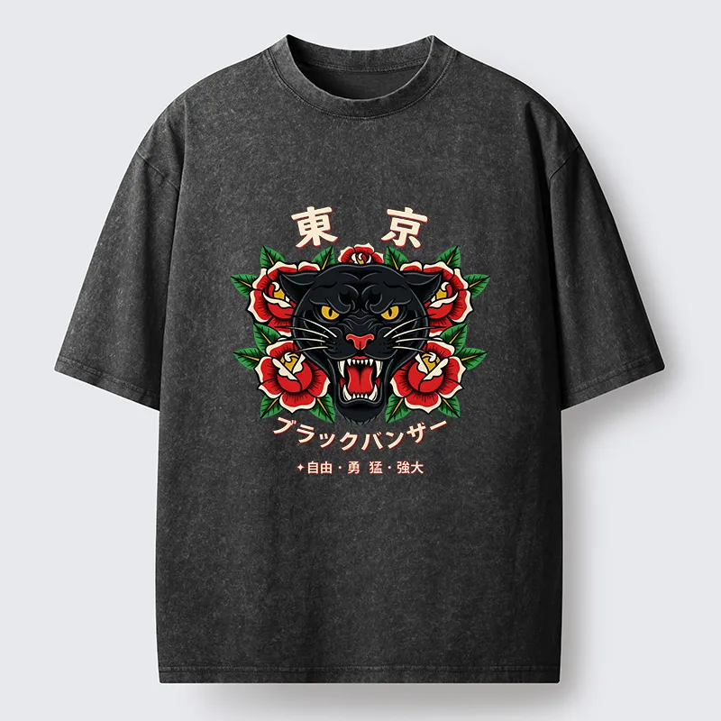 Tokyo-Tiger Tokyo Black Panther Washed T-Shirt Sale