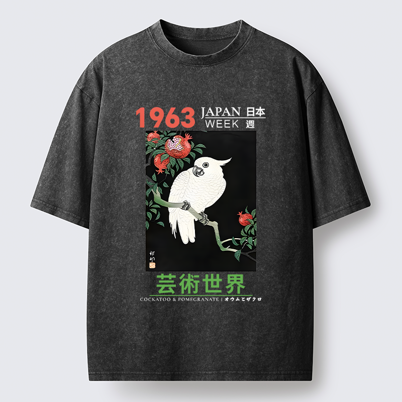 Tokyo-Tiger White Parrot Poster Washed T-Shirt