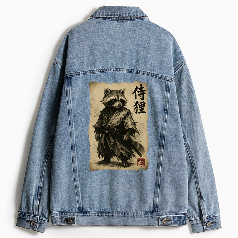 Tokyo-Tiger Retro Raccoon Samurai Jean Jacket