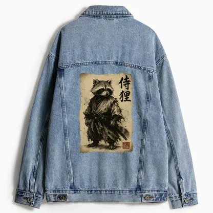 Tokyo-Tiger Retro Raccoon Samurai Jean Jacket