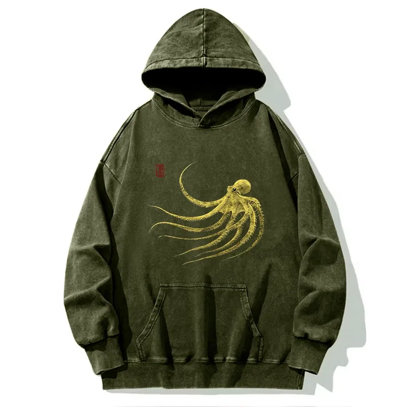 Tokyo-Tiger Retro Octopus Japanese Washed Hoodie