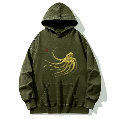 Tokyo-Tiger Retro Octopus Japanese Washed Hoodie