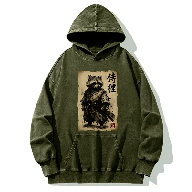 Tokyo-Tiger Retro Raccoon Samurai Washed Hoodie
