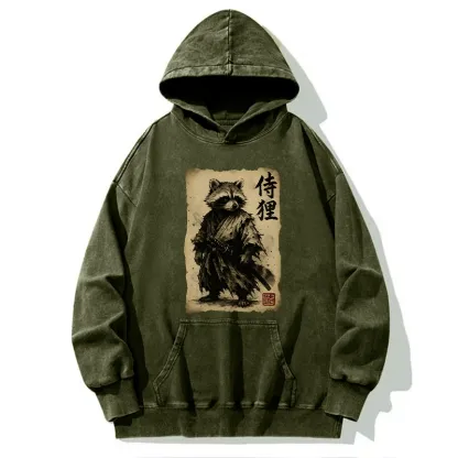 Tokyo-Tiger Retro Raccoon Samurai Washed Hoodie