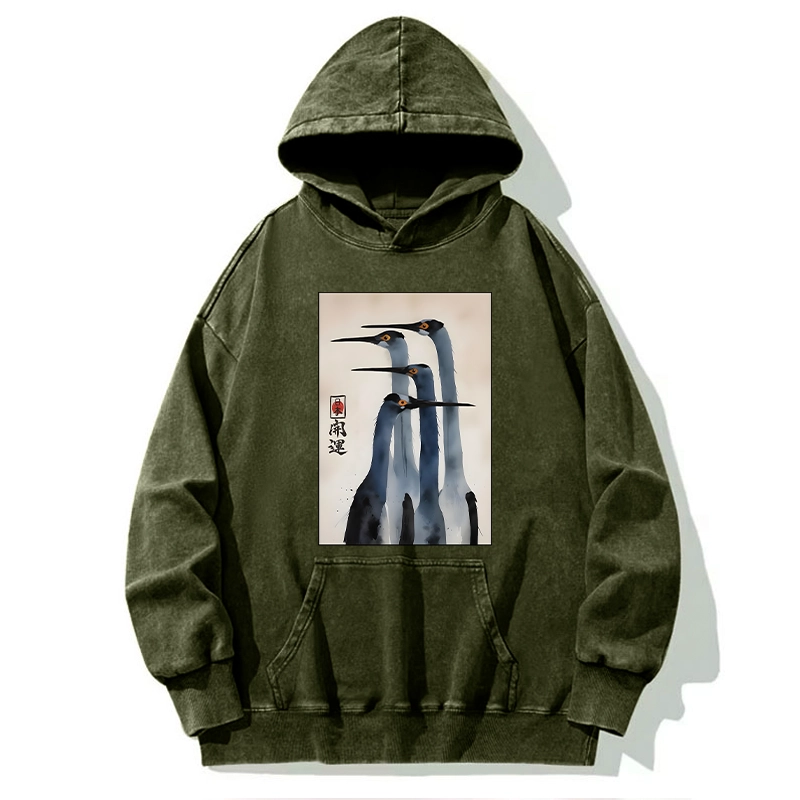 Tokyo-Tiger Retro Sandhill Crane Washed Hoodie