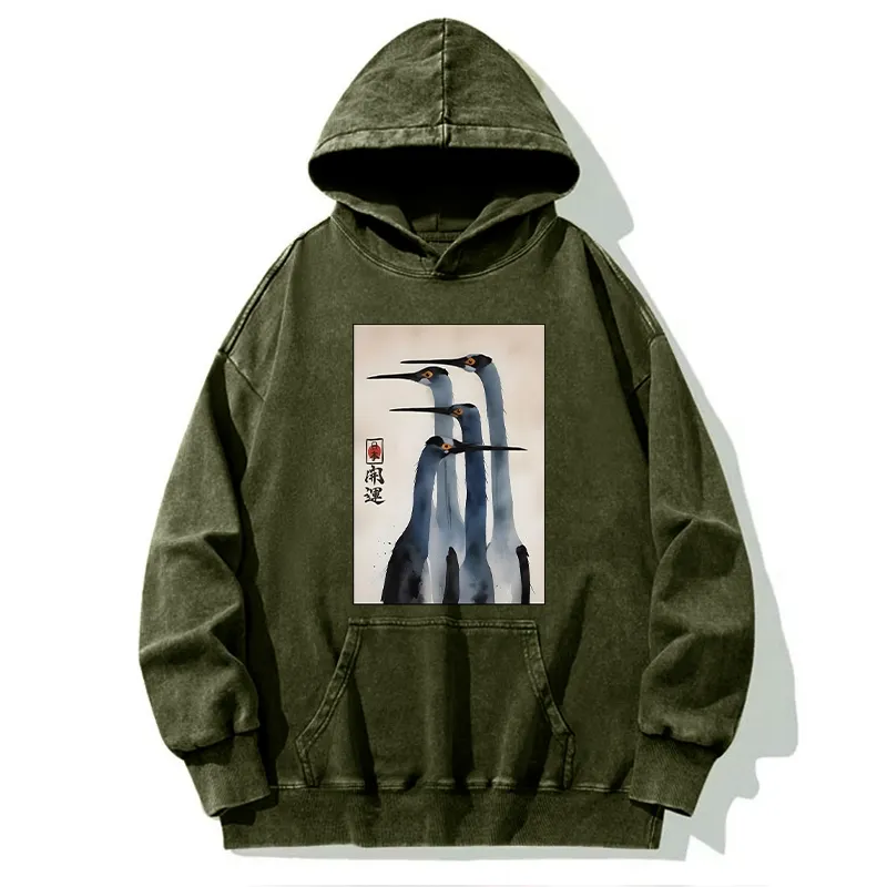 Tokyo-Tiger Retro Sandhill Crane Washed Hoodie