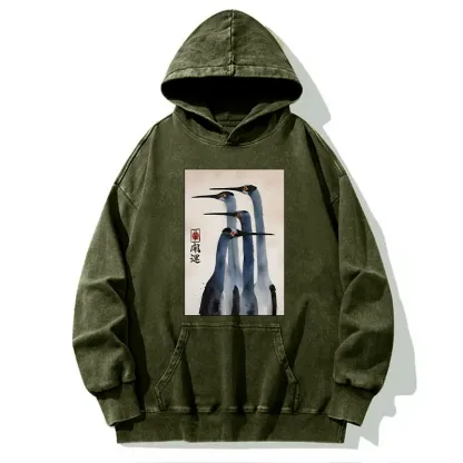 Tokyo-Tiger Retro Sandhill Crane Washed Hoodie