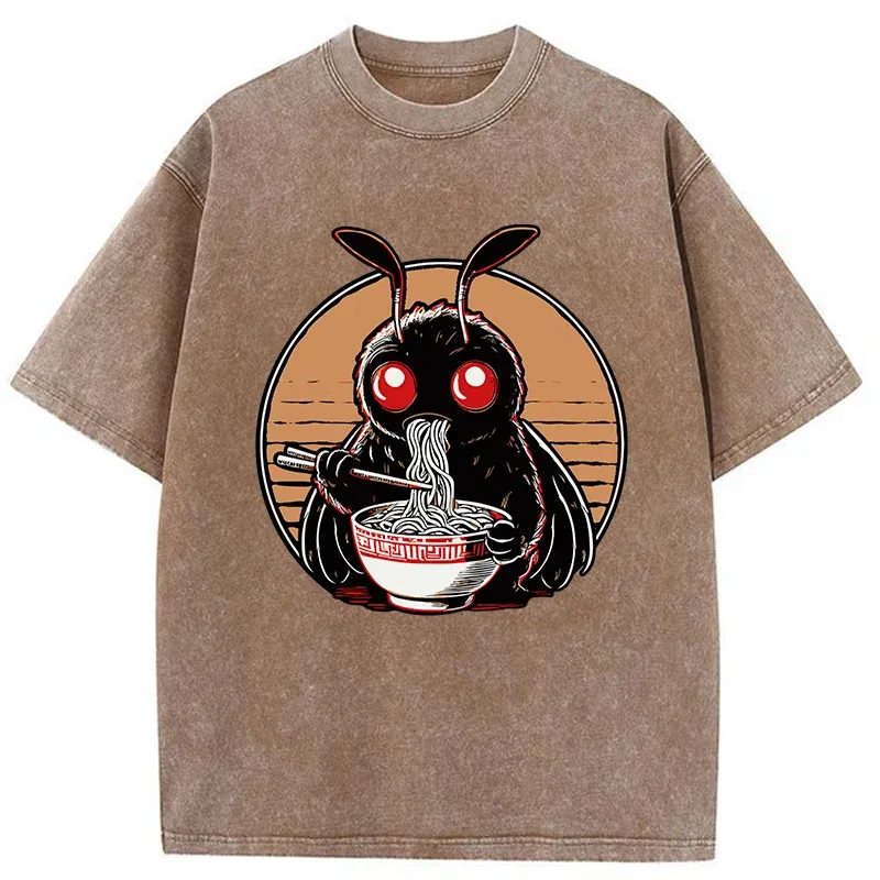 Tokyo-Tiger Mothman Eats Japanese Ramen Washed T-Shirt