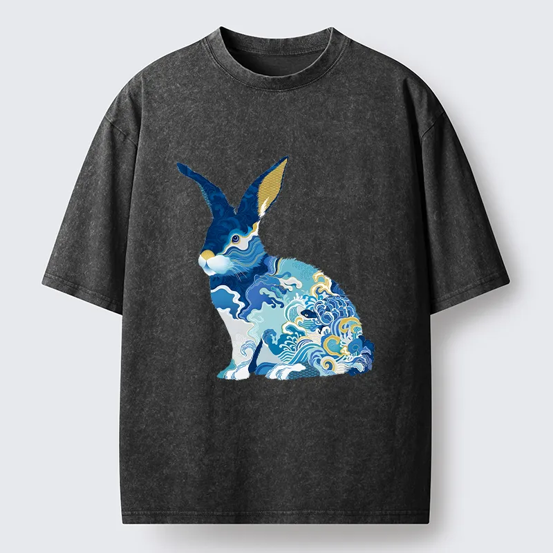 Tokyo-Tiger Japanese Traditional Patterned Rabbit Washed T-Shirt