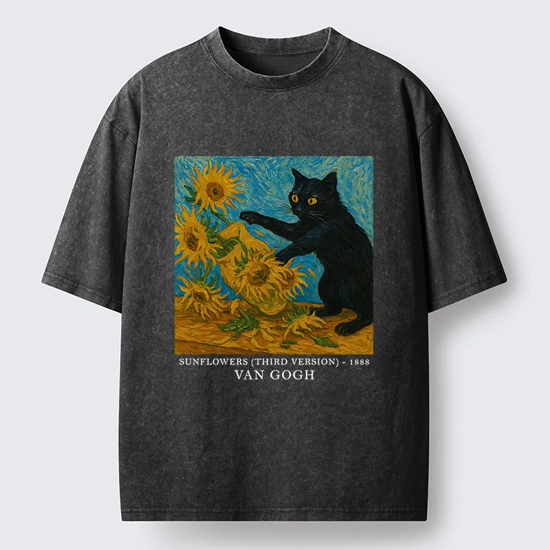 Tokyo-Tiger Van Gogh's Black Cat Washed T-Shirt
