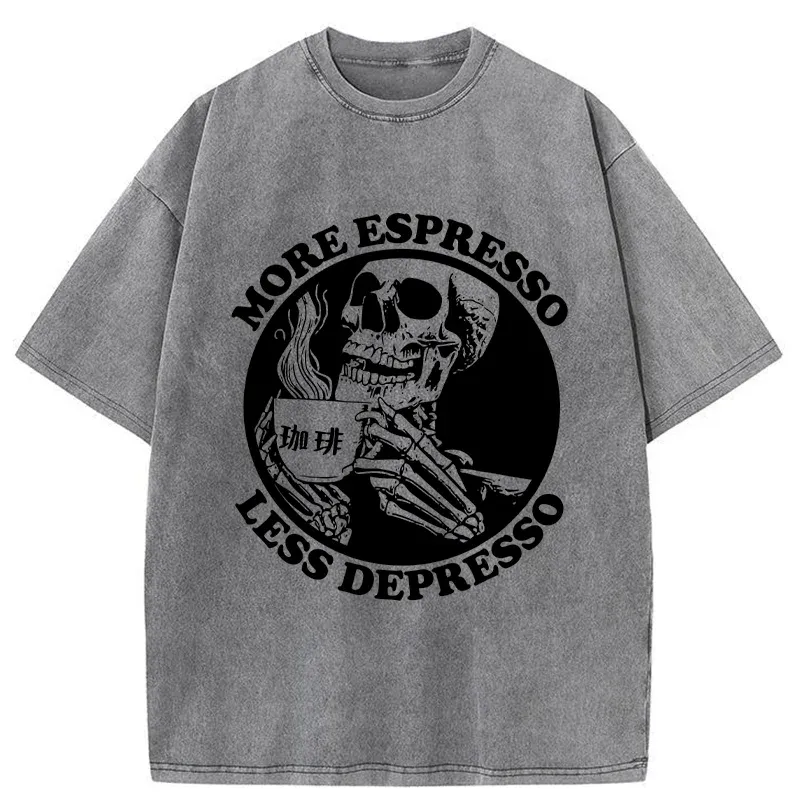 Tokyo-Tiger Skull Drinks Coffee To Reduce Depression Washed T-Shirt