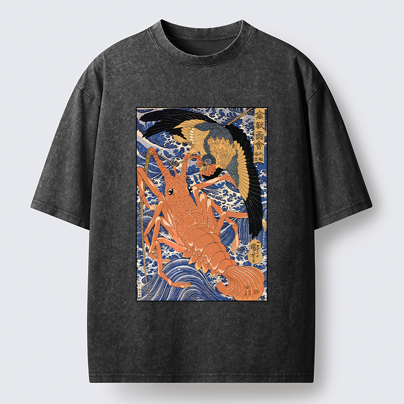 Tokyo-Tiger Ukiyo-e Lobster Washed T-Shirt