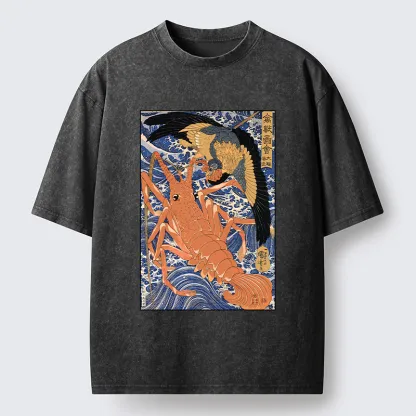 Tokyo-Tiger Ukiyo-e Lobster Washed T-Shirt