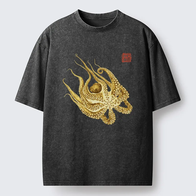 Tokyo-Tiger Golden Octopus Washed T-Shirt Sale