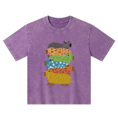 Tokyo-Tiger Colorful Capybaras Kids Washed T-Shirt