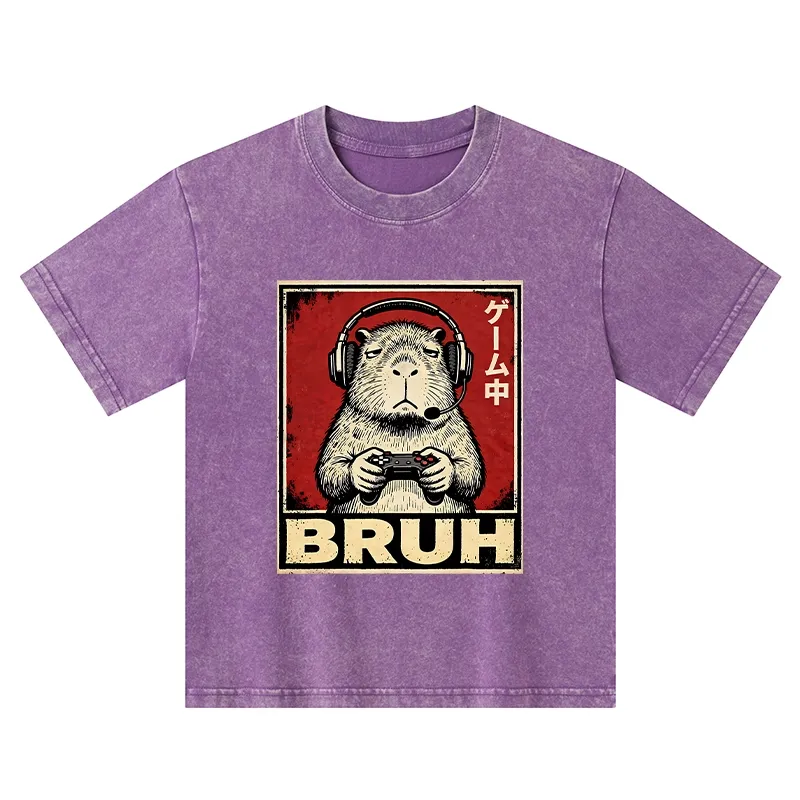 Tokyo-Tiger Funny Capybara Playing Games Kids Washed T-Shirt