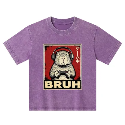 Tokyo-Tiger Funny Capybara Playing Games Kids Washed T-Shirt