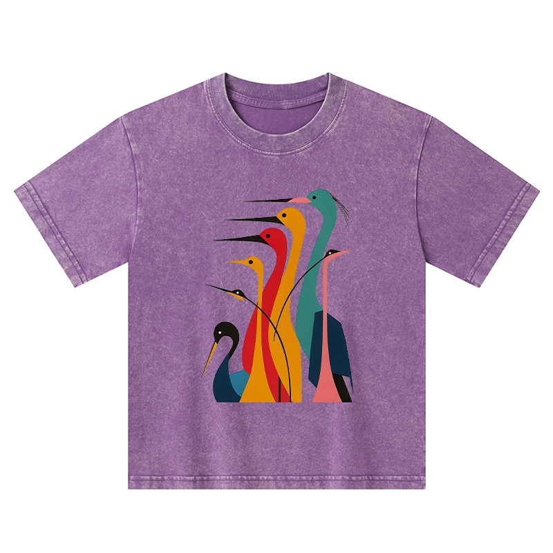 Tokyo-Tiger Various Types Of Cranes Kids Washed T-Shirt