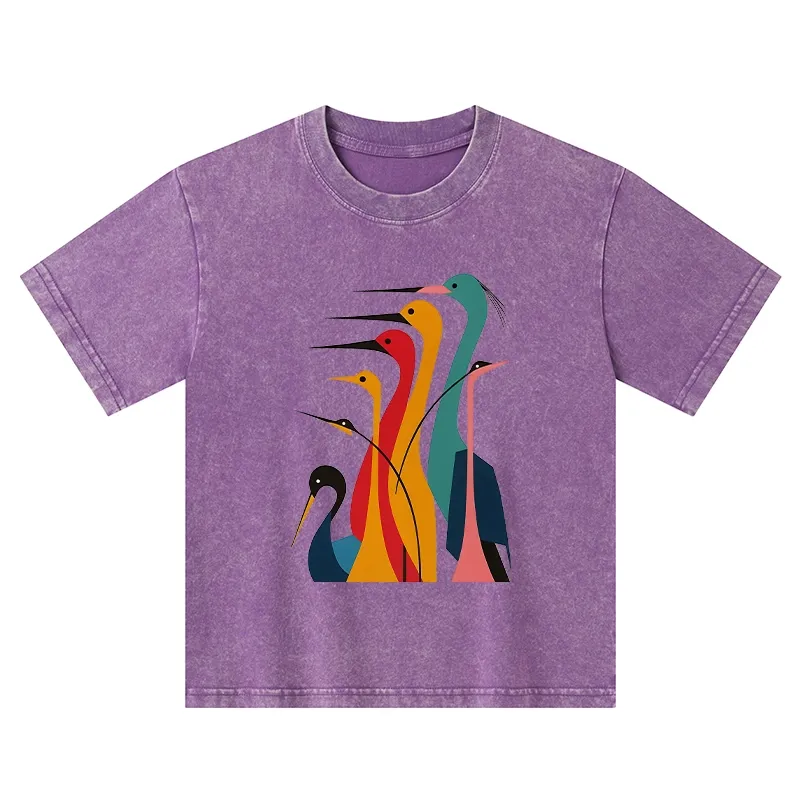 Tokyo-Tiger Various Types Of Cranes Kids Washed T-Shirt