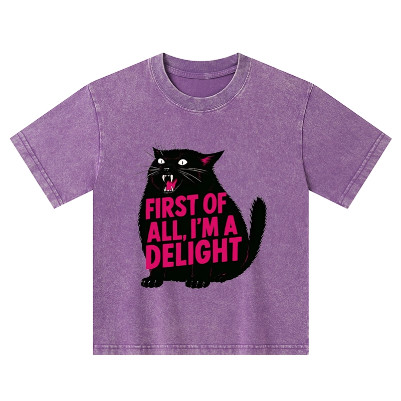 Tokyo-Tiger Roaring Black Cat Kids Washed T-Shirt