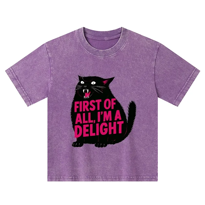 Tokyo-Tiger Roaring Black Cat Kids Washed T-Shirt