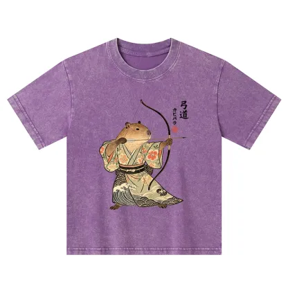 Tokyo-Tiger Capybara Archery Kids Washed T-Shirt